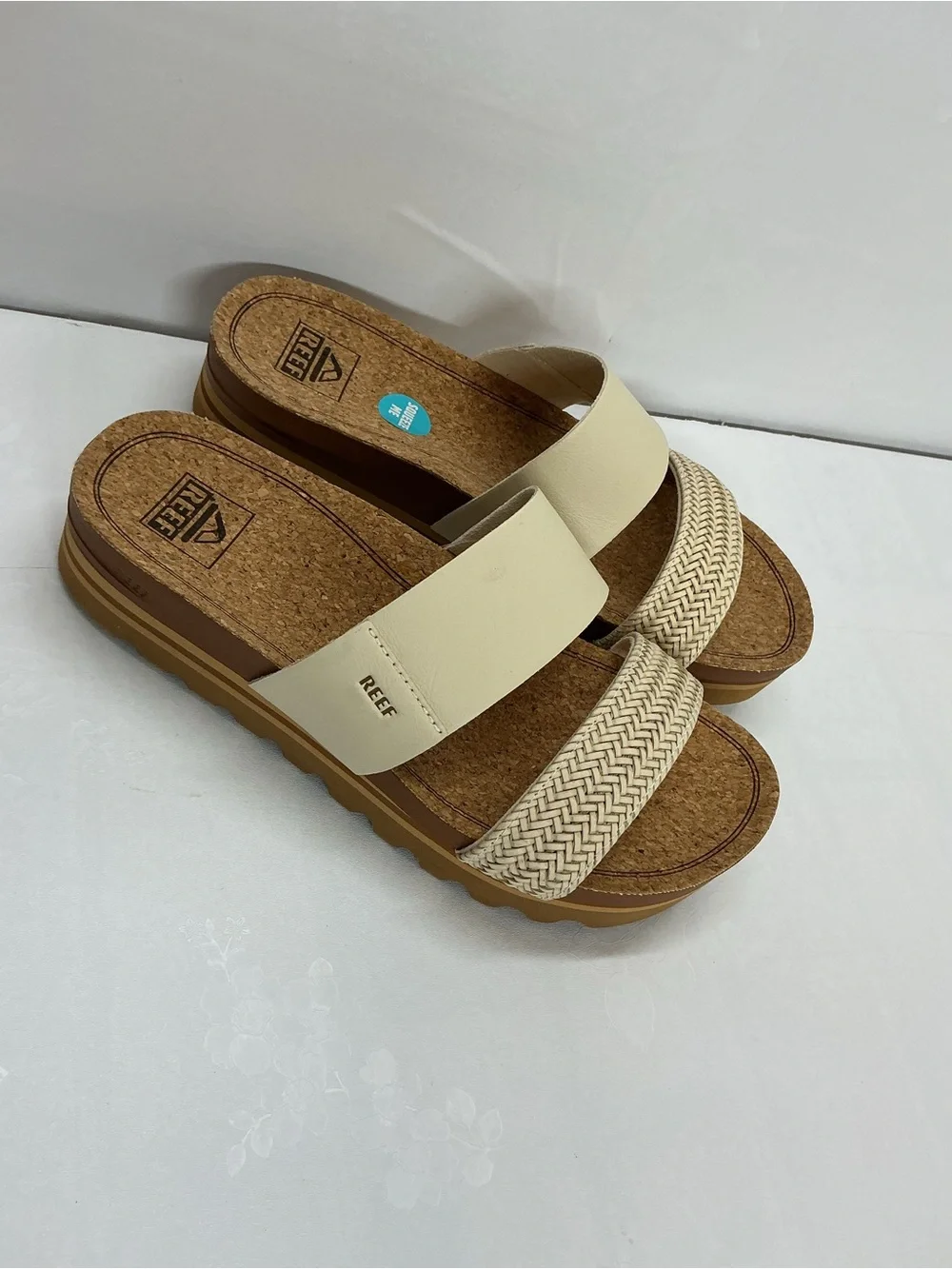 Reef Cream Dual-Strap Woven Platform Slides